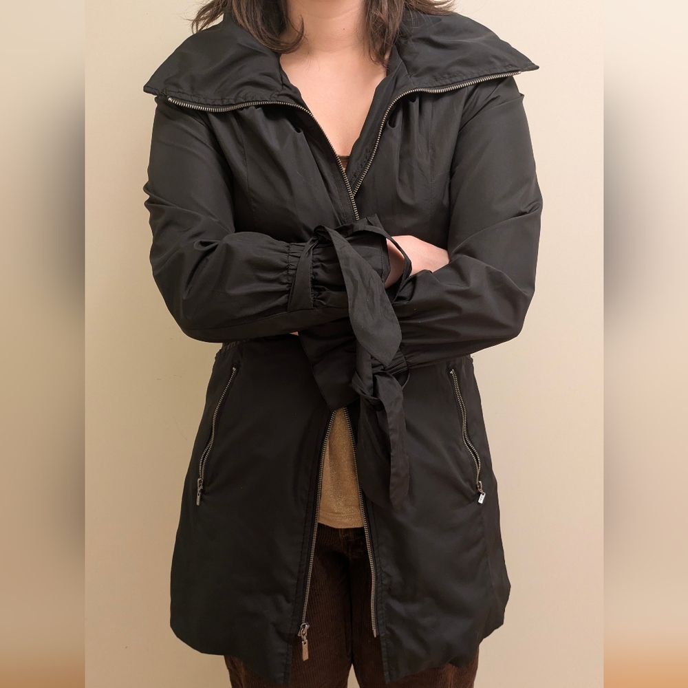 Cole Haan Black Trench Coat Water-Resistant Size S